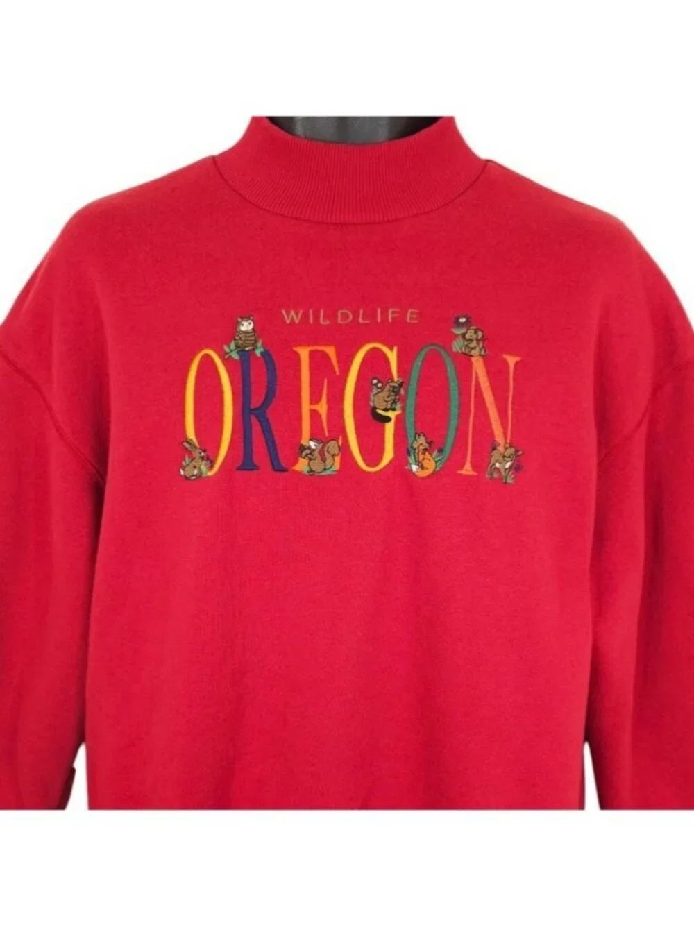 Oregon Wildlife Sweatshirt Womens Size Small Red Squirrel Fox Owl Beaver Fawn